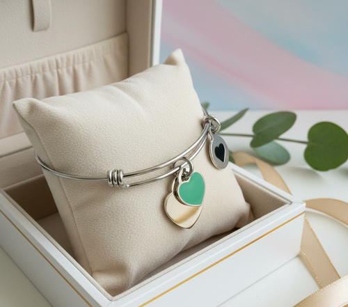 Double heart bracelet (green)