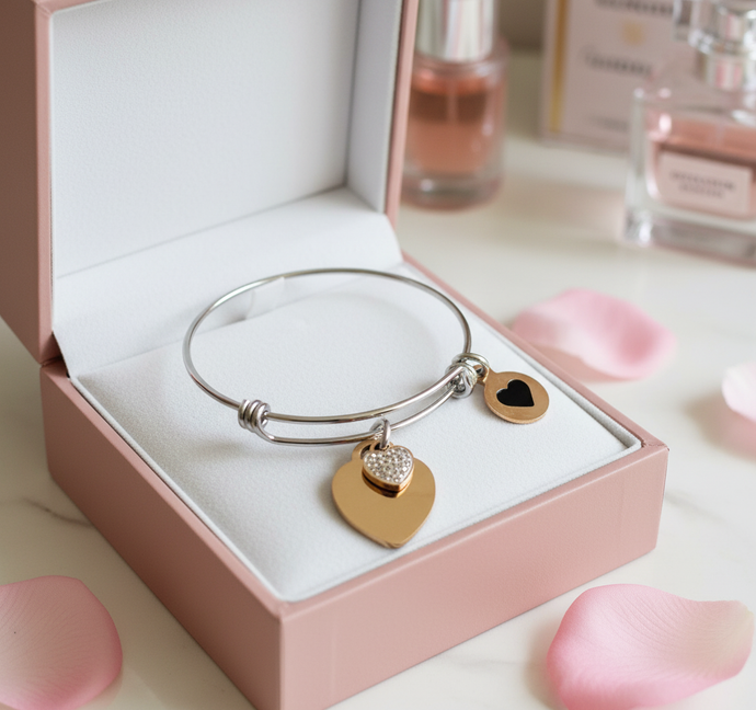 Double heart bracelet (rose gold)